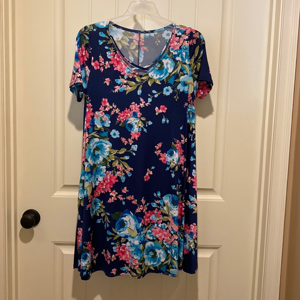 Blue and pink floral dress